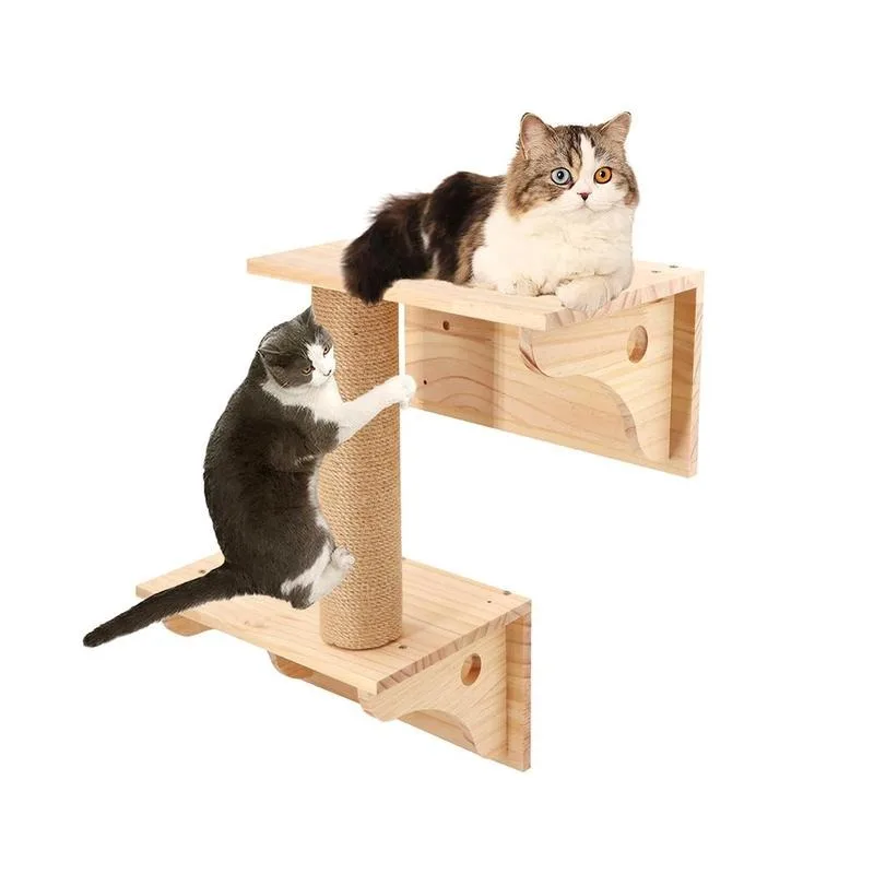 

2 Layer Wall Mounted Cat Climbing Shelves (1 Piece), Wall Perches with Sisal Rope Cat Scratching Post, Cat Paw Grindinos Hs