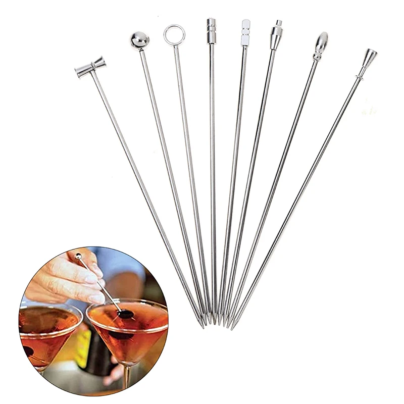 4PC Stainless Steel Cocktail Sticks Fruit Sticks Reusable Drink Pick Martini Pick Olive Fruit Fork Party Wedding Accessory Cocktail Skewers