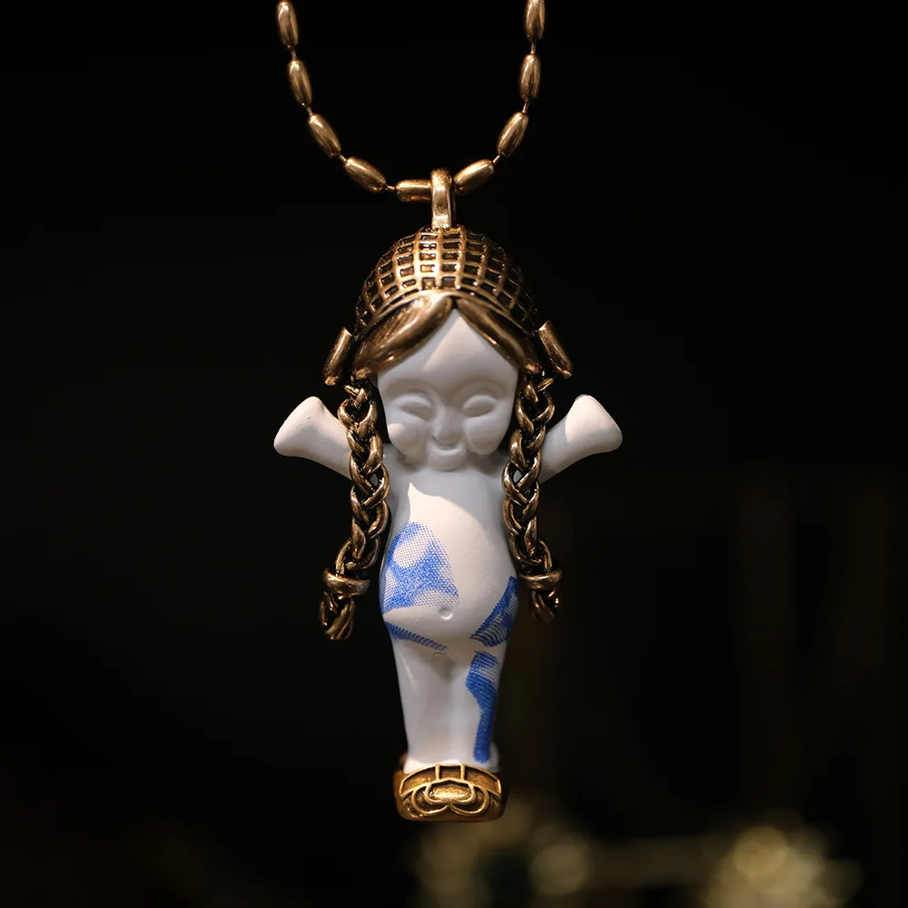 European and American fashion white doll pendant necklace
