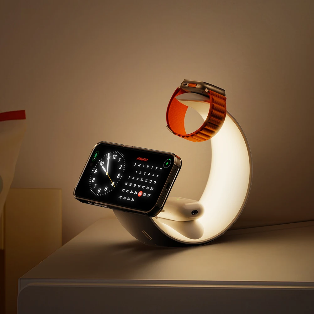 شاحن لاسلكي مغناطيسي مع مصباح مكتبي ، QC3.0 PD ، ق...