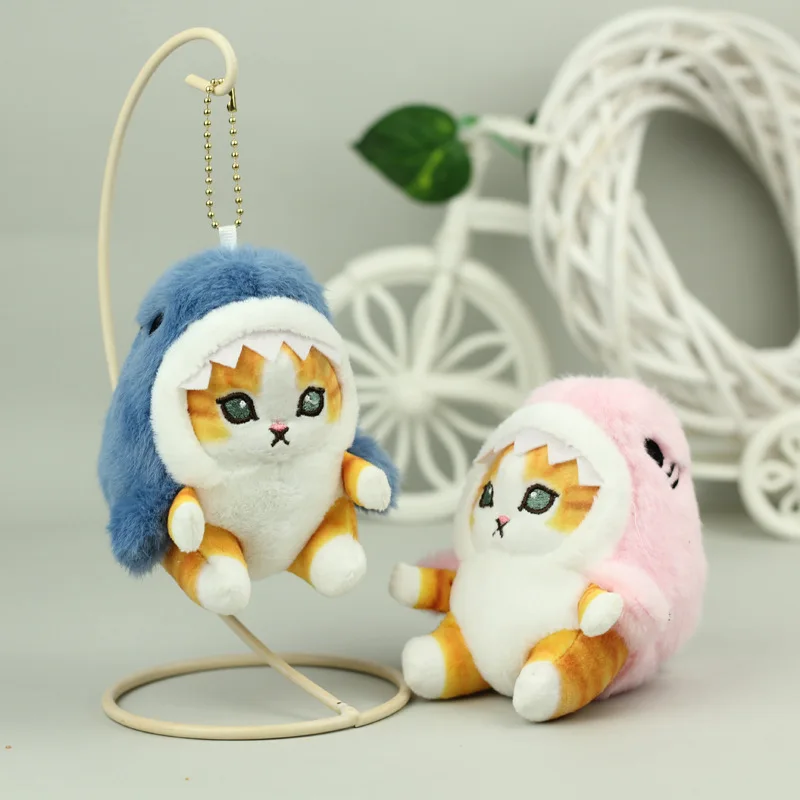 11CM Cute Kawaii Pendant Keychain Cloth Plush Doll Little Shark Cat Soft Toys Room Car Bag Decoration Key Rings Birthday Gift 3