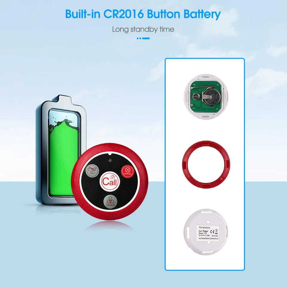 Wireless Calling System Retekess T117 10Pcs Call Button Restaurant Pager Wireless Waiter Transmitter 433MHz For Hookah Bar Cafe Customer Service
