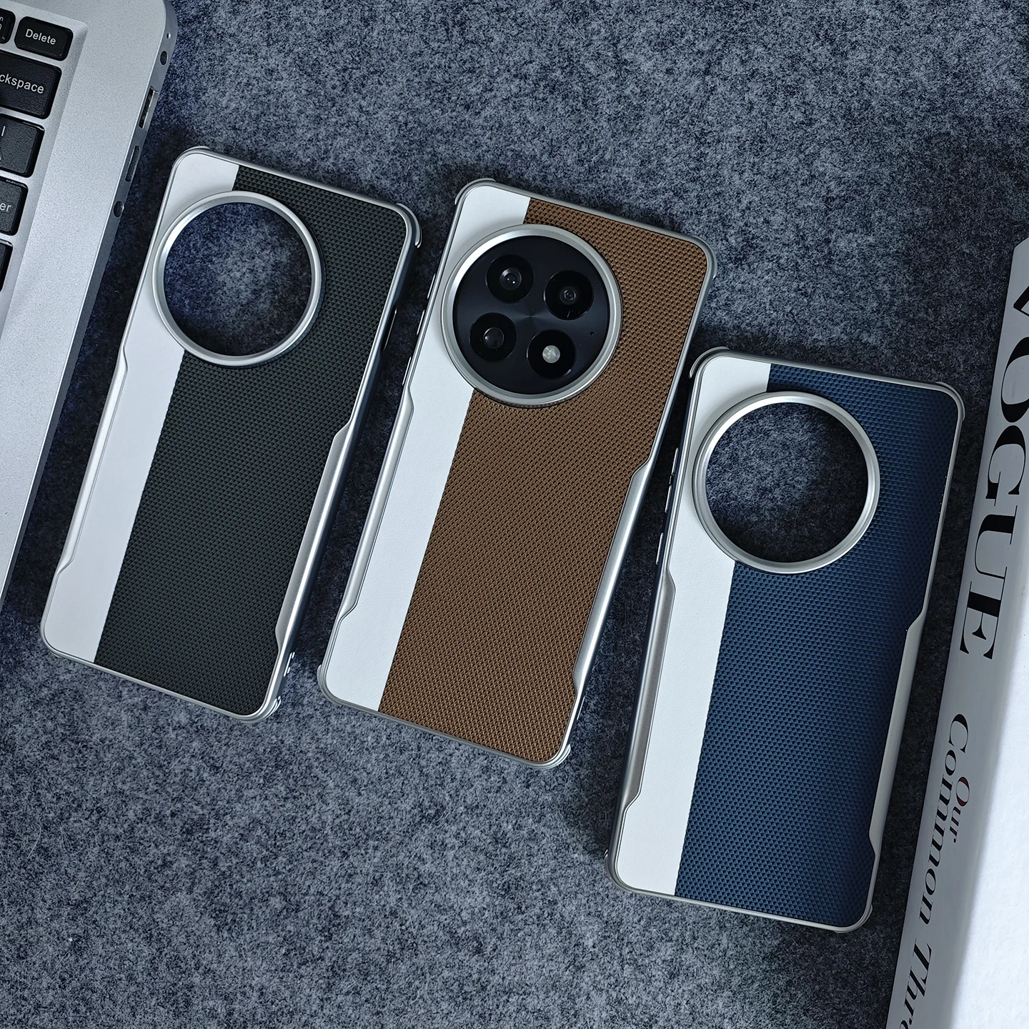 Classic Leather Texture Case with Electroplated Frame and Glare Camera Protection