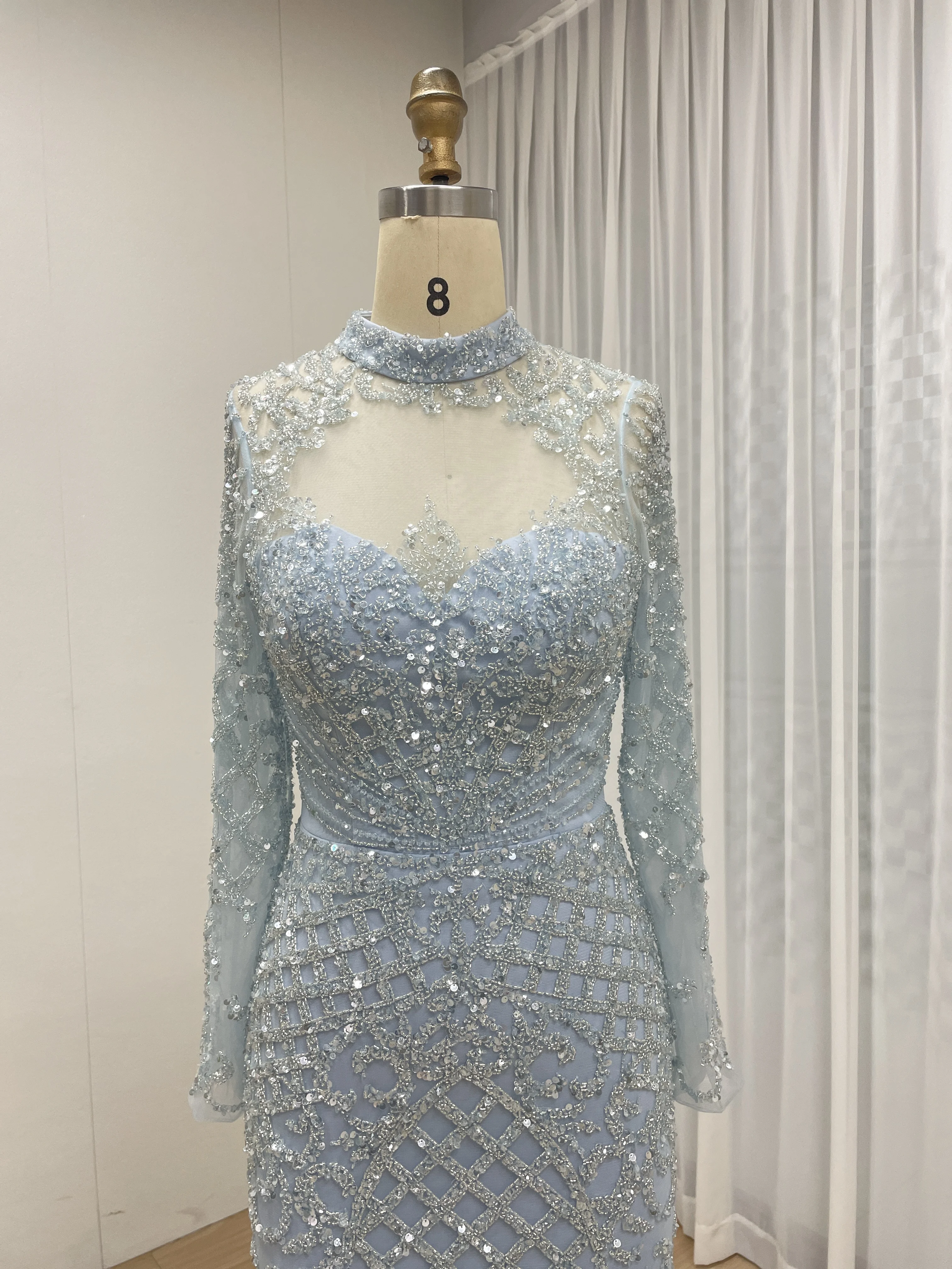 MYMB Luxus Dubai Perlen High-end-Champagner Abendkleid Lange Ärmel Arabisch Frauen Hochzeit Party Kleider Angepasst MB40299 – Detail 9