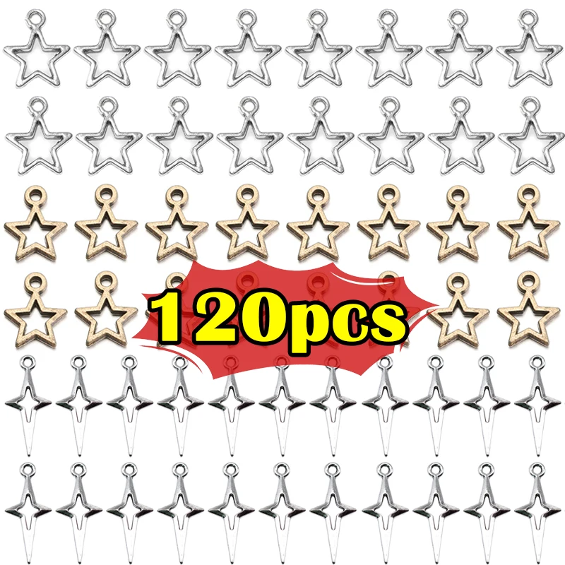 120pcsCharmsStarDIYPendantsMetalPentagramVintageSliverBronze