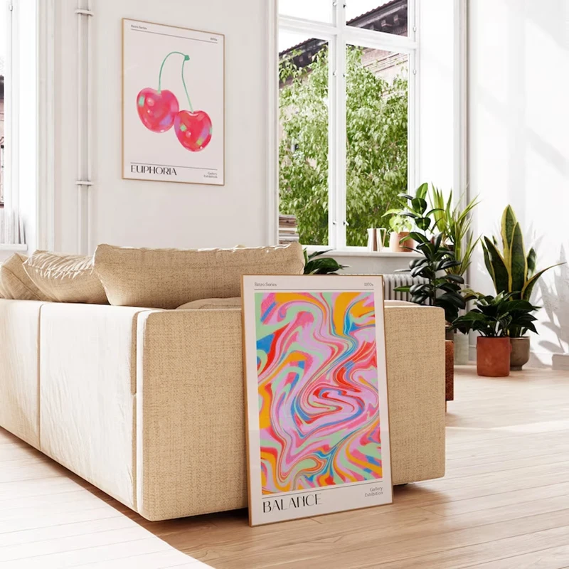 Set of 3 Trendy Retro Euphoria Wall Art Prints - Abstract Colorful Gradient Posters