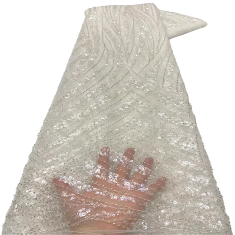 

2022 White 3 D Lace Applique Flower High-quality Nigerian Lace Fabric With sequins Sell Well Hight Quality Lace Trim Dress