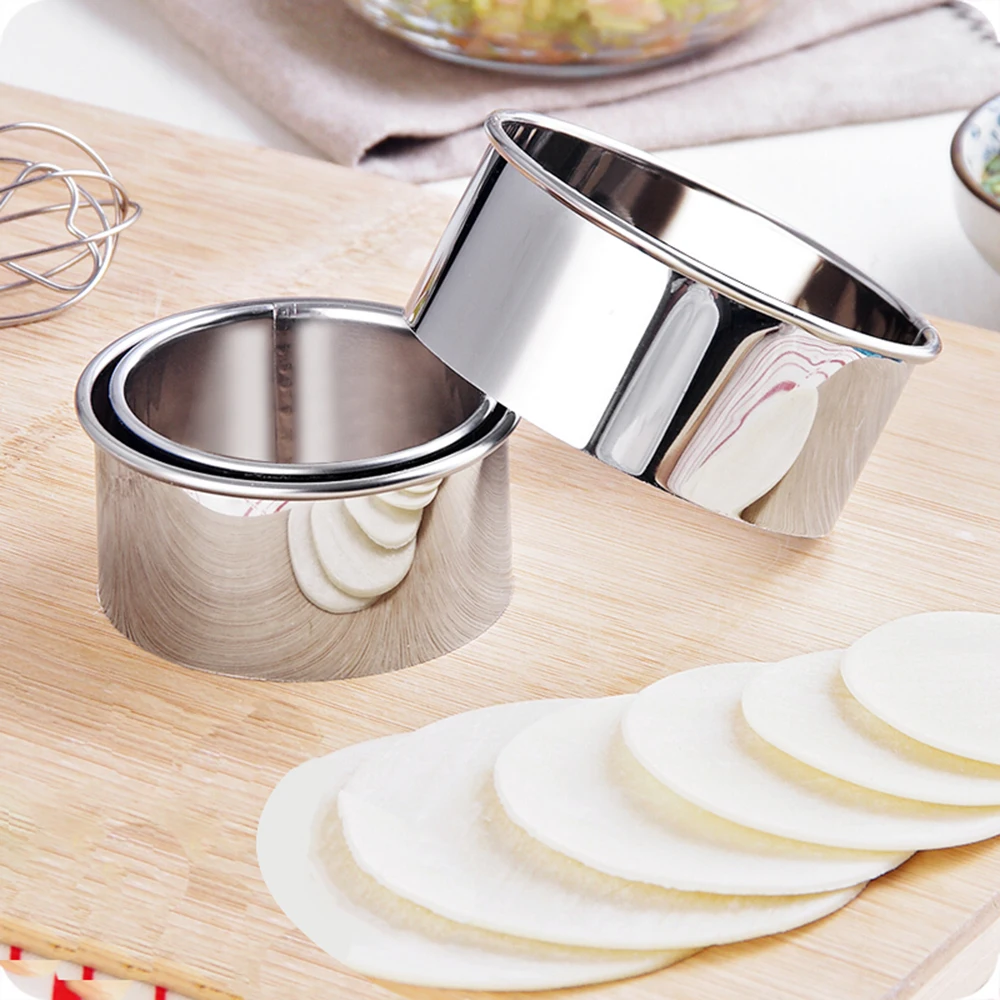 Dough Cutter Baking Tool Baking Accessories Baking Spatula Dumpling Maker 3Pcs/set Stainless Steel Dumpling Wrapper Molds Round Shaped Dough Cutting Tool Portable Dumplings Cutter Kitchen Gadgets