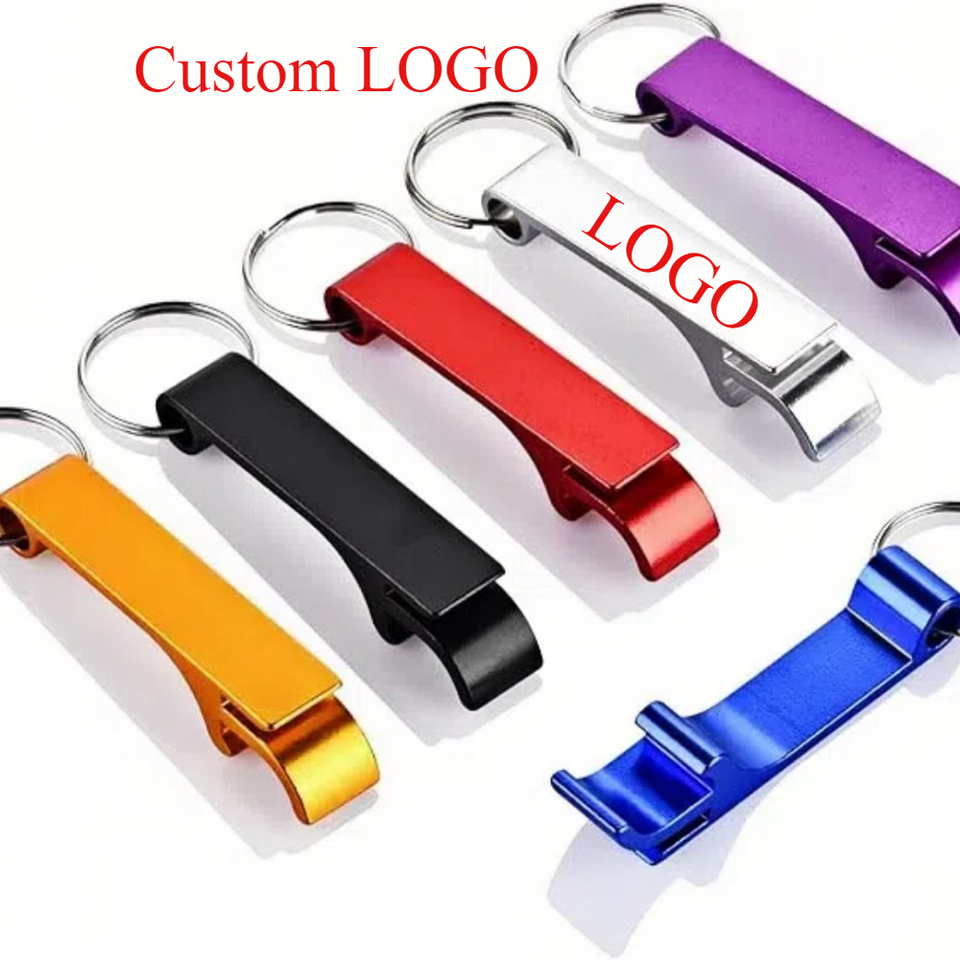 Custom LOGO Name Bottle Opener Beer Keychain Keyring Multifunctional Laser Carving Key Ring Chain Bar AD Multi Color Gift
