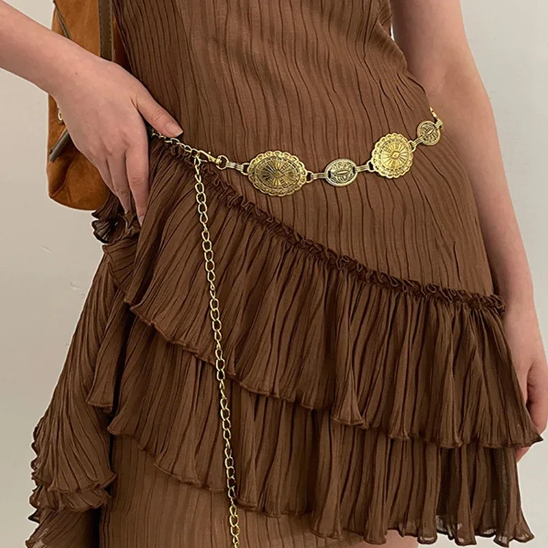 1 Piece Set of Waist Chain Accessories for Women’s Retro Bohemian Ethnic Style High-end Silver Metal Chain Belt with Skirt Belt Best Sellers In Accessories