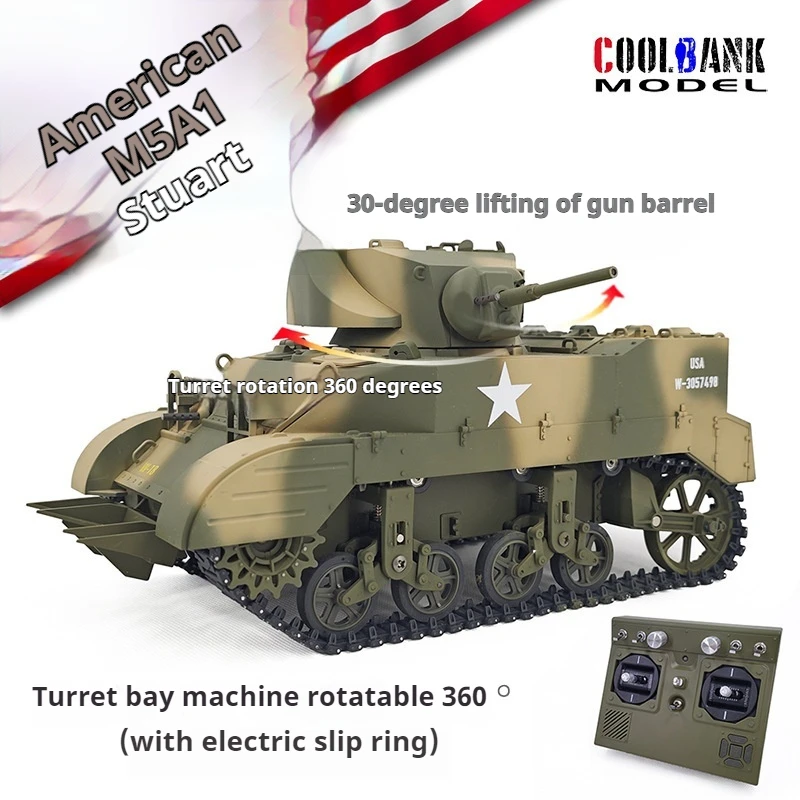 American Stuart M5a1 Military Simulation 360-Degree Rotating Smoking Electric Remote Control Tank G2080 Model Children'S Toy 4