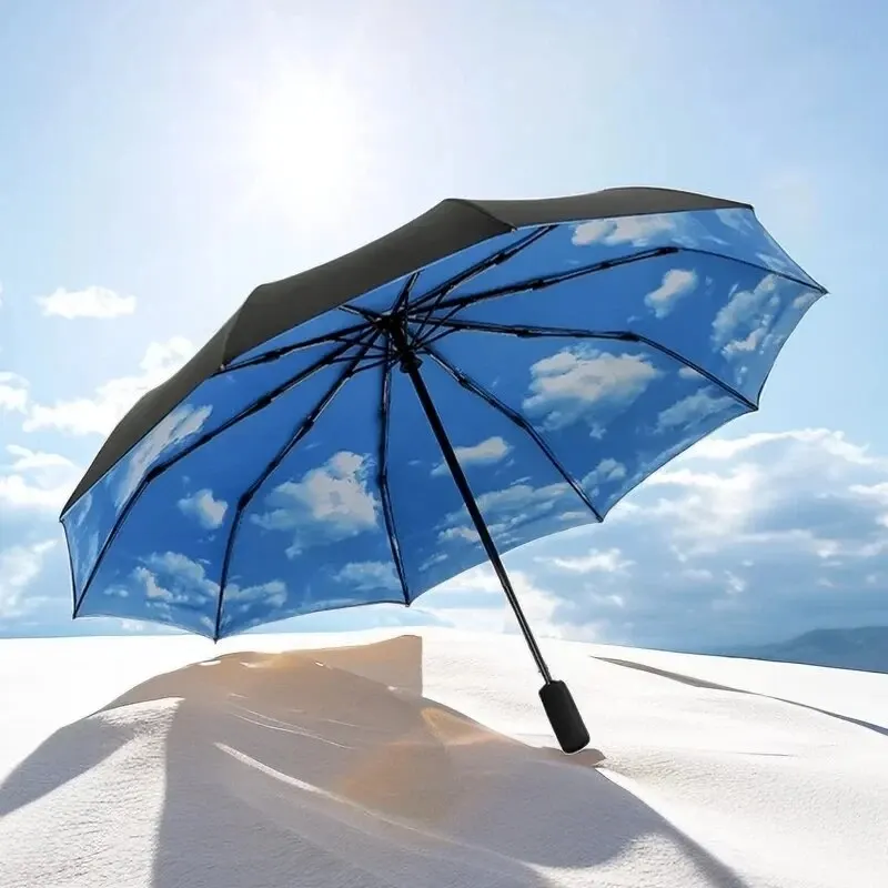 Manual Umbrella Fully Manual Umbrella Female Strong Compact Windproof Uv Resistant Beach Girl Parasol Folding Parasol Men's Women