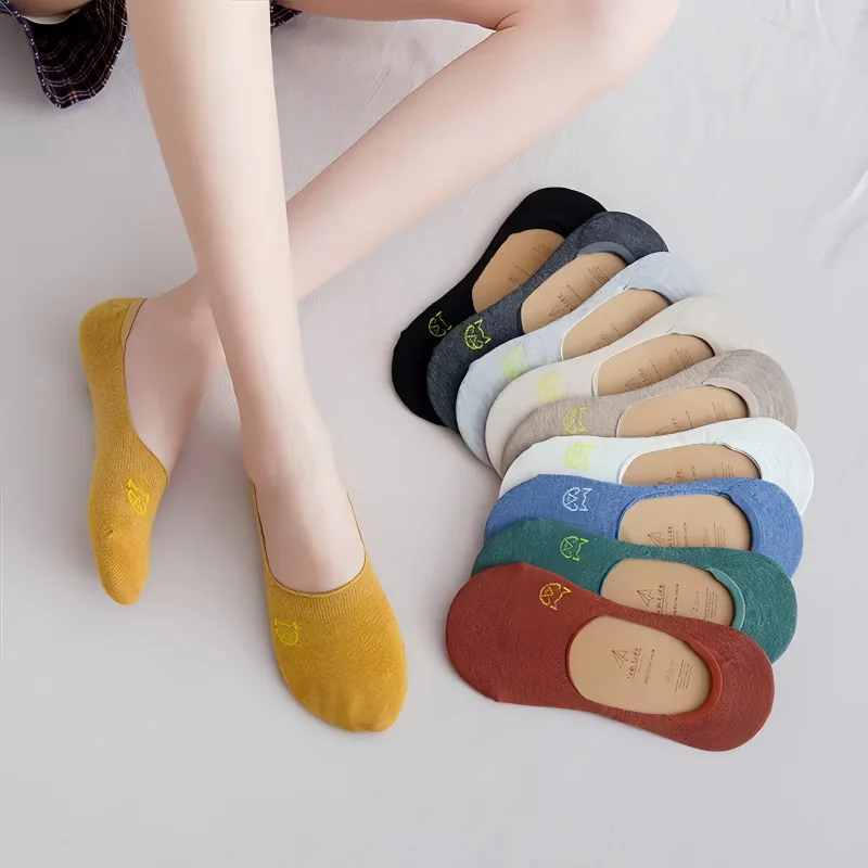 Women's Cartoon Cat Invisible Boat Socks 3/5/10 Pairs Summer Thin Silicone Non-slip Low-cut No-show EU 35-40 US 4-8
