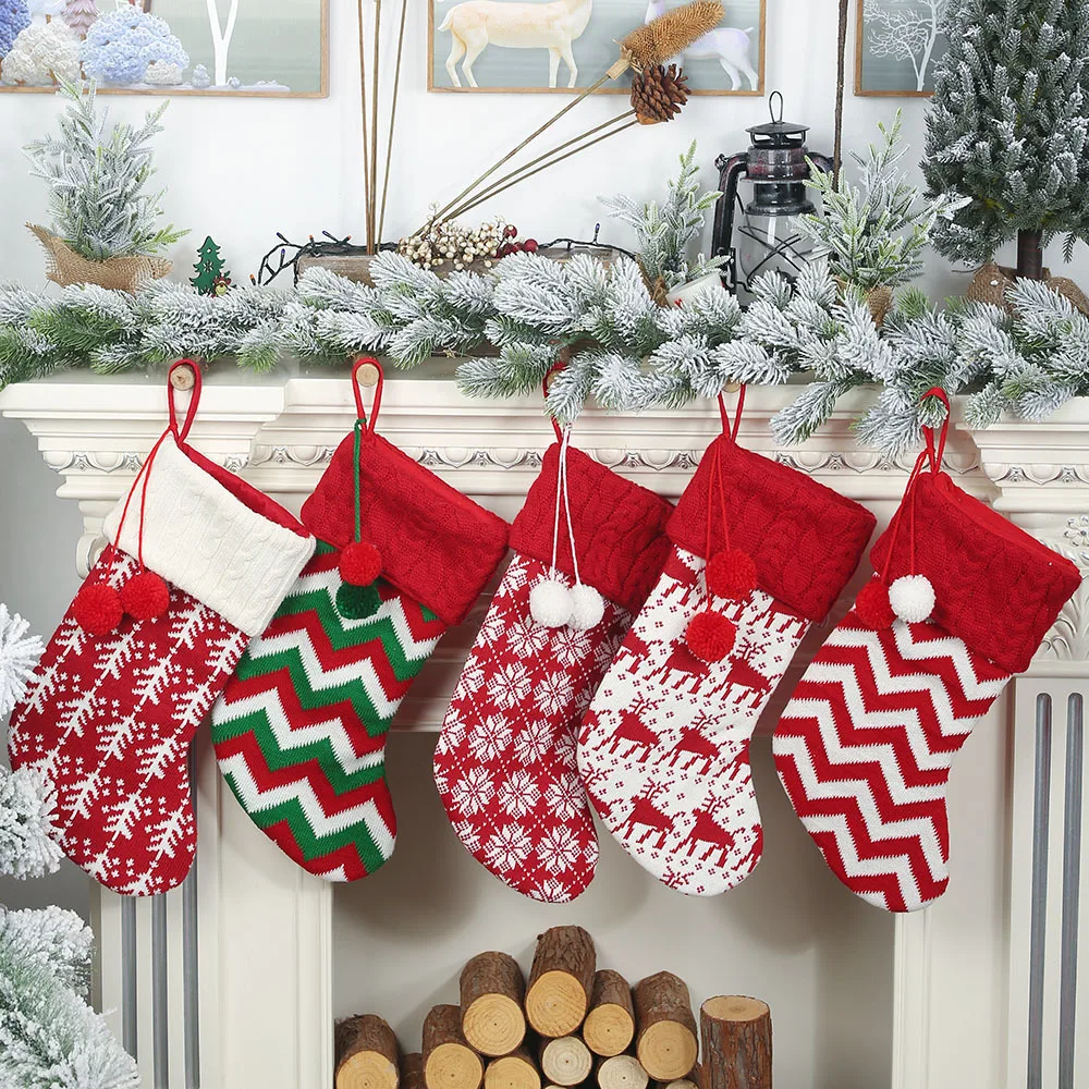 

Christmas Decorations Fleece Stockings Red and White Elk Christmas Gift Bag Children's Gift Bag Knitted Christmas Socks