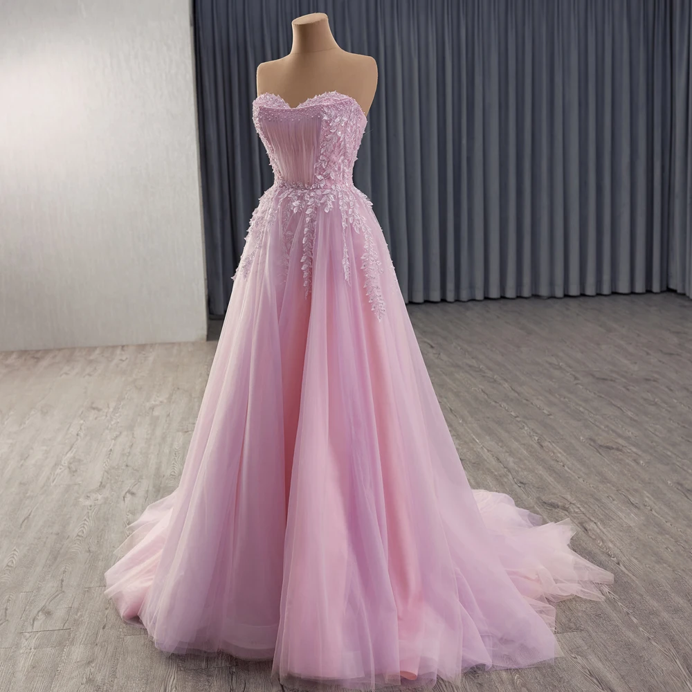 Pink Party Dresses Organza Strapless Rosa Evening Dresses Pearls Prom Gowns Vestidos De Quinceanera Customized 241159 5