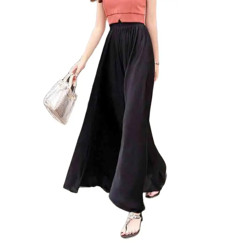 

Spring And Summer White Double Layer Elegant Chiffon Wide leg Pants Women's High Waist Loose Casual Elegant Long Pants SkirtLady