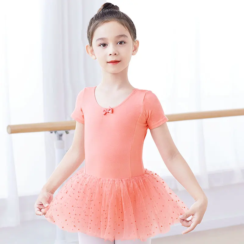 Ballet Dress Girls Tutu Dress Ballet Leotard With Skirt Long Sleeve Dance Dress Gymnastics Costume Korean Dress With Dot Tulle