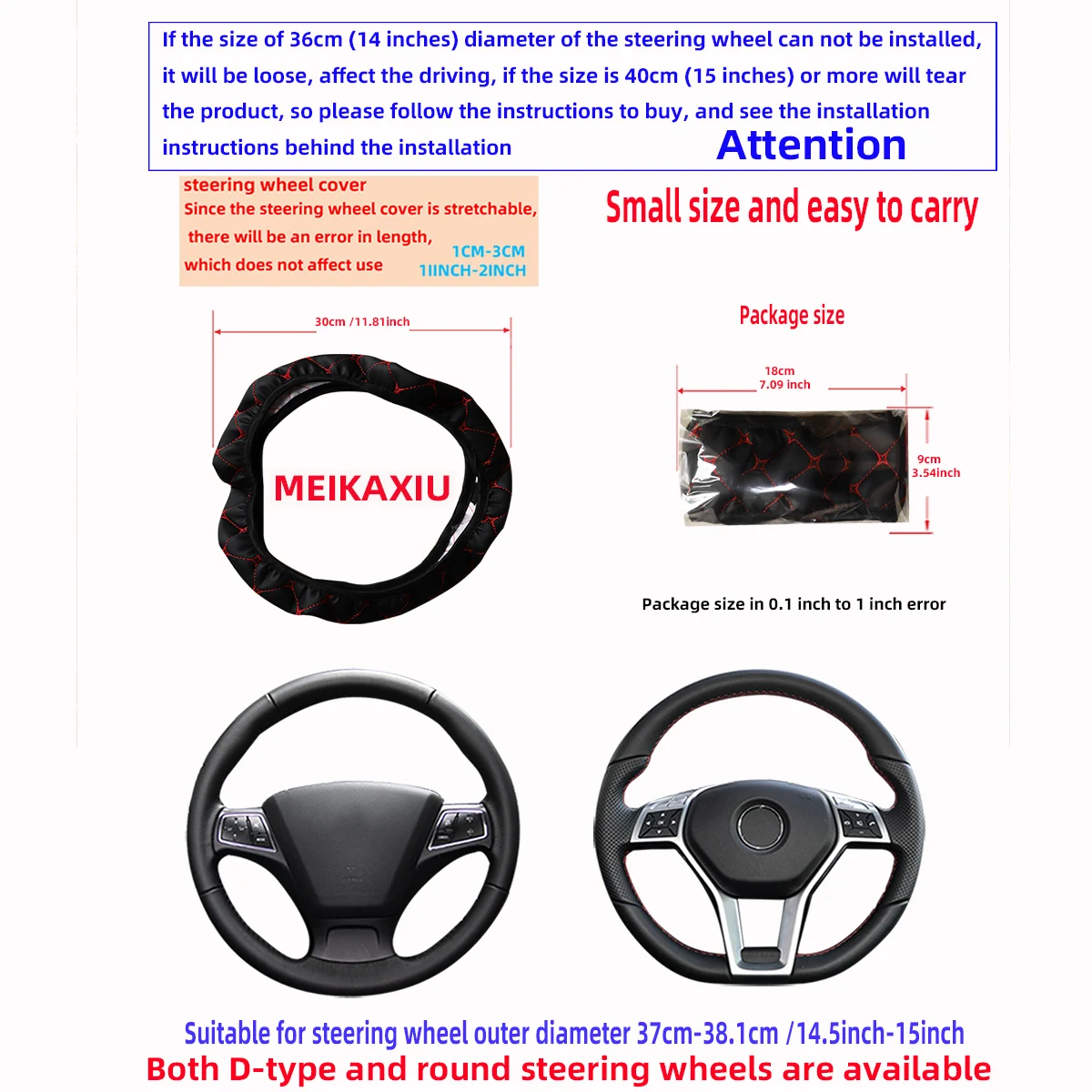 Steering Wheel Cover 1 PU leather embroidered car steering wheel cover without inner ring fits 15 