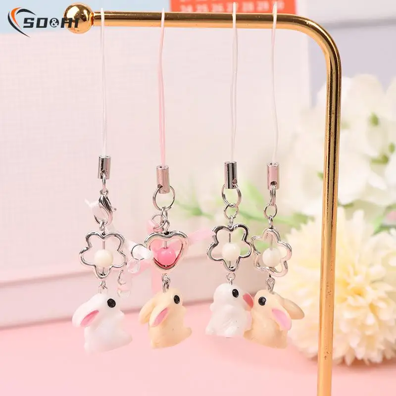 Lovely Rabbit Pendant Phone Lanyard Bowknot Bunny Mobile Phone Chain Girls Kawaii Cellphone Strap Keychain Accessories