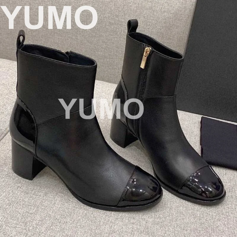 

2023 New Women Round Toe Color Match Genuine Leather Side Zip Ankle Boots Fashion Casual Elegant Concise Slim Short Boots