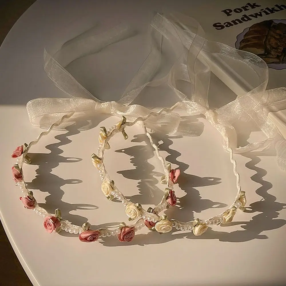 2pcs Handmade Headpiece Wedding Garland Imitated Pearl Hair Headdress Flower Wreath Bridal Headband