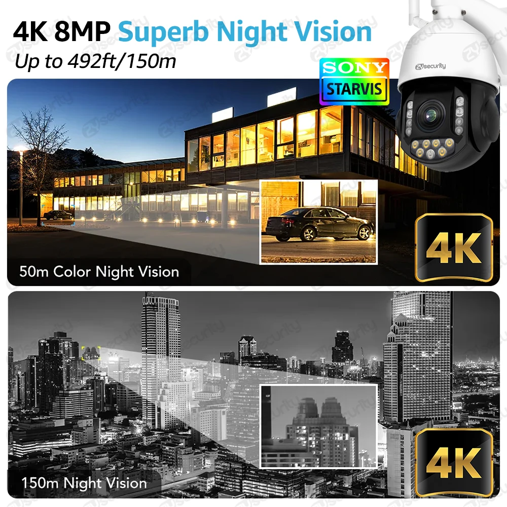 Nueva 8MP 4K PTZ IP Cámara 30x Zoom Óptico Wifi Coche Humano de Seguimiento  Color Visión Nocturna en Aliexpress