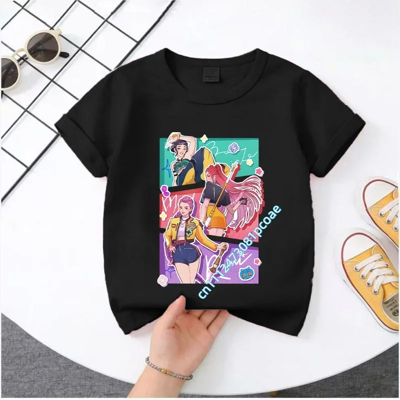 Summer Kpop Demon Hunters Kids Cartoon Anime Meme T-Shirt - Round Neck Casual Boys Top Gift