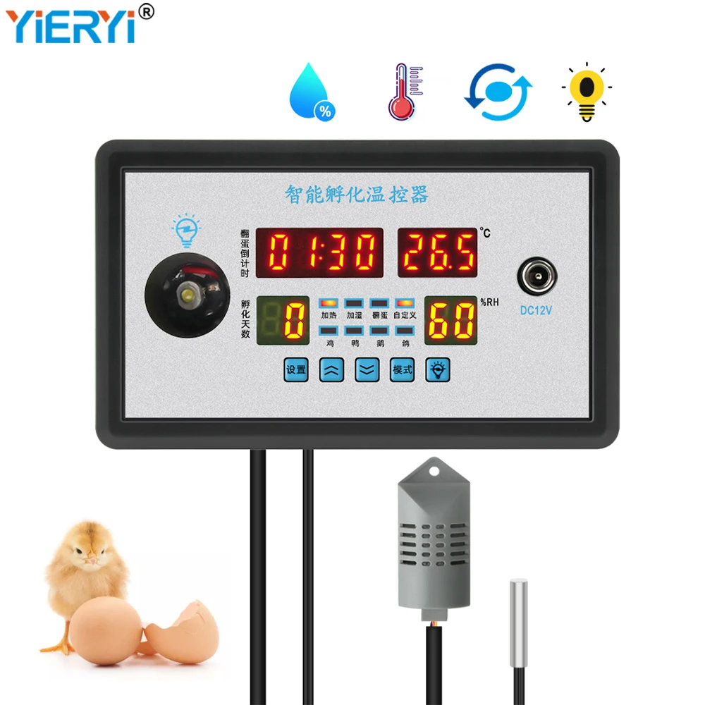 

Интеллектуальный инкубатор, цифровой термостат, контроллер температуры и влажности, Многофункциональный 360 автоматический поворотный люк для яиц, 12 В/220 В