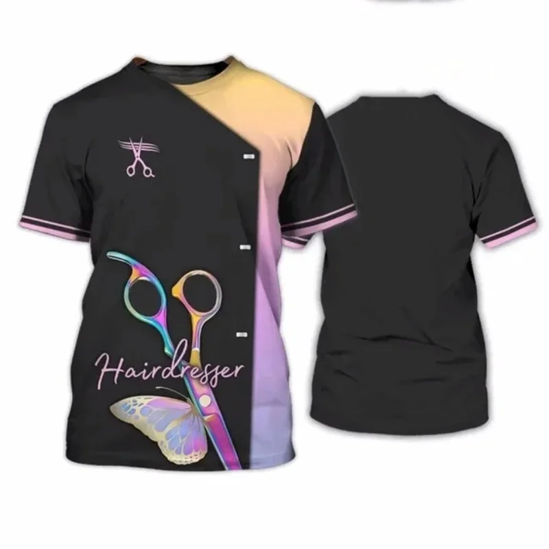 

Новые парикмахерские футболки, женская униформа, одежда для салона, Barberia Мужская рубашка, косметологические профессиональные футболки