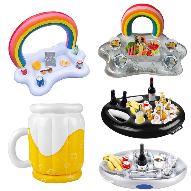 Jasonwell Inflatable Rainbow Cloud Drink Holder Floating Beverage Salad Fruit Serving Bar Pool Float Party Accessories Summer Beach Leisure Cup Bottle