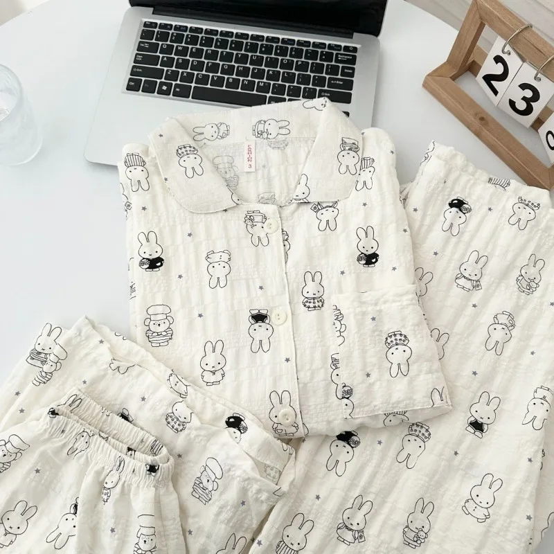 Miffy Pure Cotton Cartoon Pajamas - Cute & Fashionable Creative Loose-Fit Slimming Homewear Set, Perfect Gift