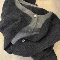 Loose Fit Chic Deep ey Knitted Sweater Korean Sle Lazy Autumn Winter High End Feeling Fake Two-Piece Casual Youth Faion