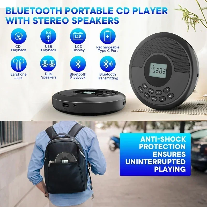 portable cd player portable mp3 player Bluetooth CD Player Portable Rechargeable Discman Speakers & Headphones Walkman MP3 Player USB Bluetooth Transmitting