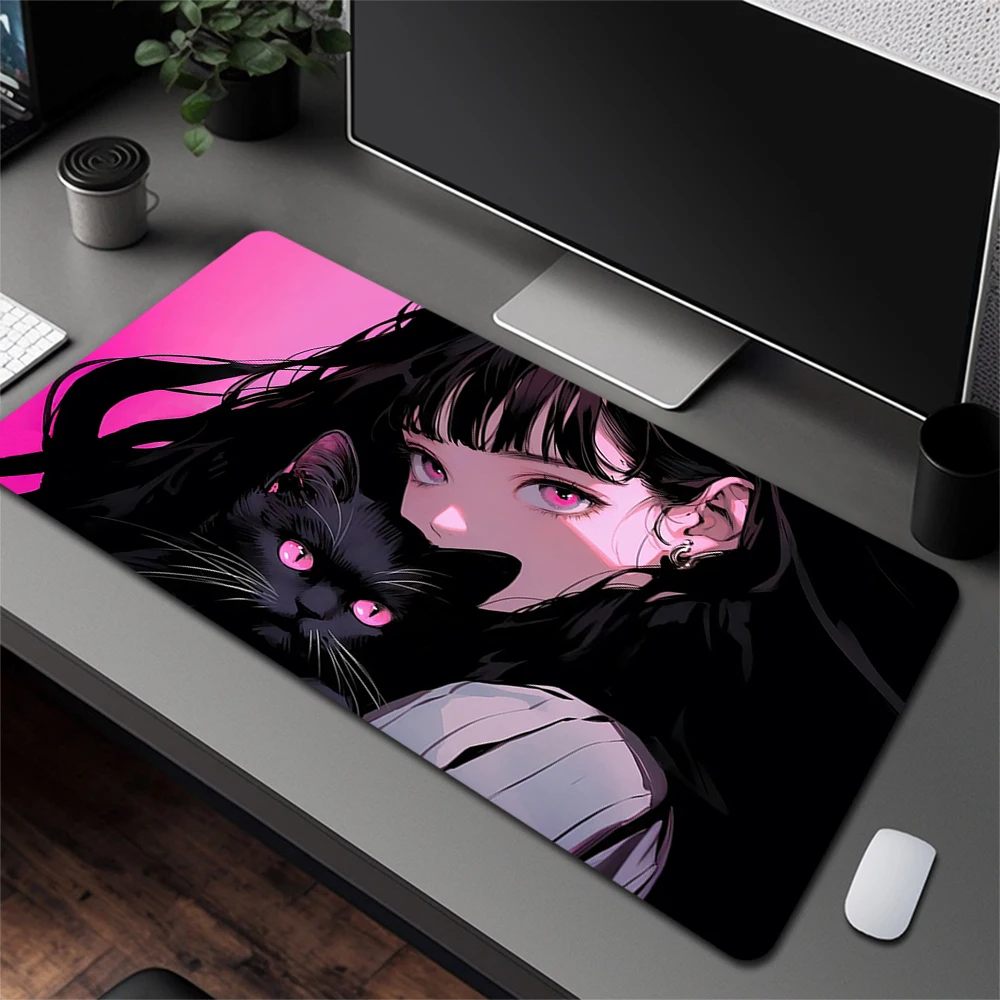 Anime Girls Rubber Large Mouse Pad Gamer Mousepad Office Non-Slip Cute Cat Mouse Mat Kawaii Desk Mat Gaming Keyboard Pad Carpet