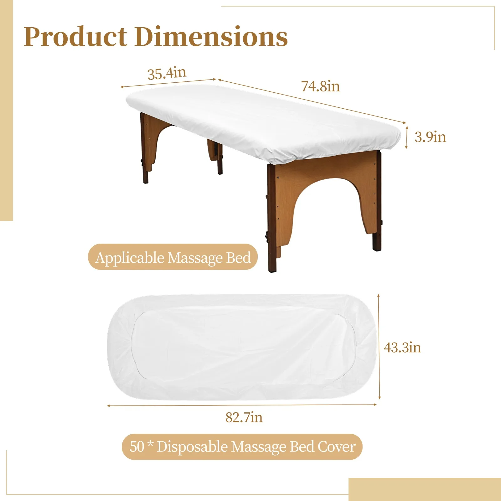 50Pcs White Fitted Massage Bed Sheets Disposable Massage Cover Non-Sticking Non-Woven Fabric Bed Sheet Single Use Hygiene Sheets