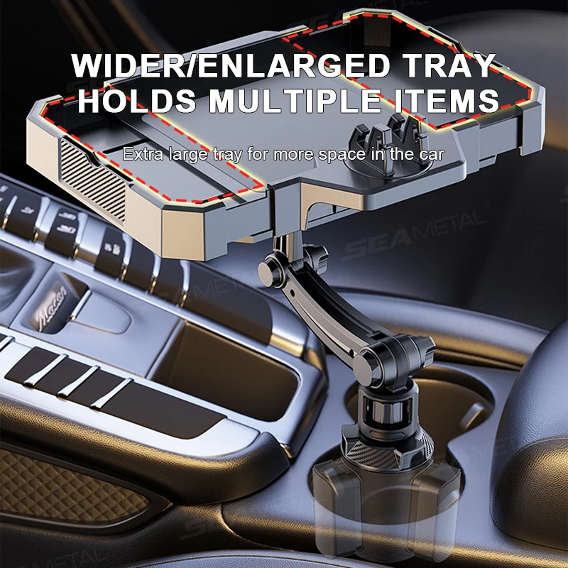Adjustable Car Food Tray Cup Holder with 360 Rotation for Snacks and Drinks