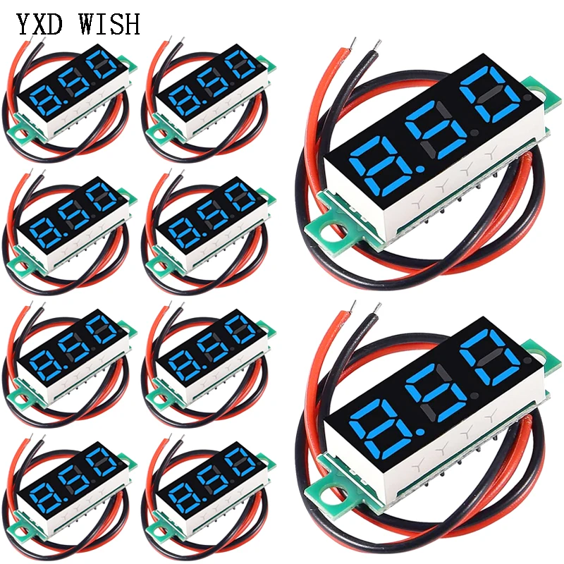 10pcs 0.56 인치 2선 LED 디스플레이 패널 전압계 미니 레드 그린 블루 디지털 DC 4.5V-30V 전압계