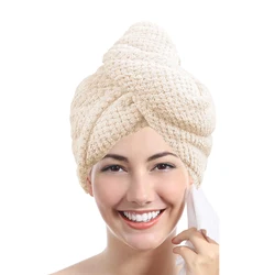 Luxury Textured Hair Towel Wrap - Super Absorbent, Quick - Dry & Secure with Button Closure (Beige)