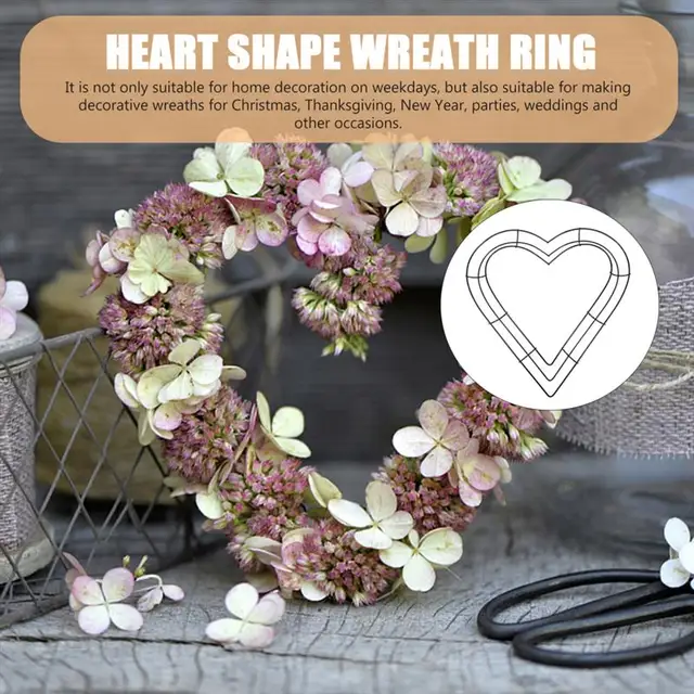 Hotop 5 Pieces Heart Shaped Wire Wreath Frame Christmas Floral Heart Wreath  Flower Heart Shaped Wreath Frame Xmas Metal Wreath Frame for Christmas