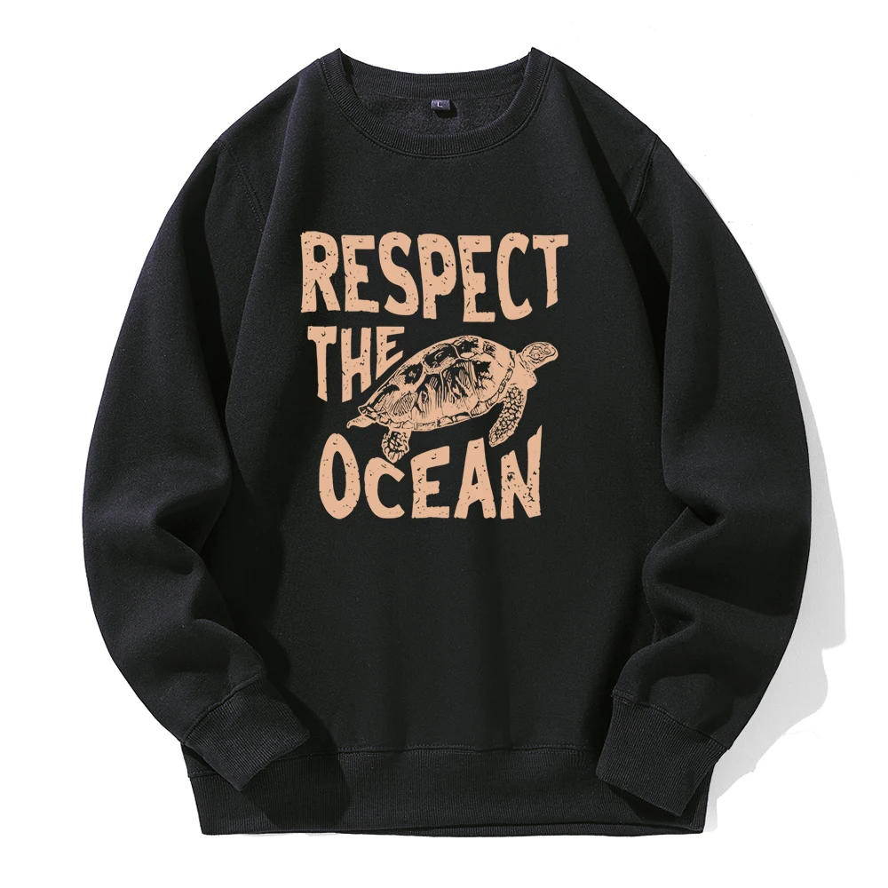 

Respect The Ocean Green Turtle Print Men Hoody Warm Fleece O-Neck Hooded Casual Fashion Tide Sweatshirt Classic Sports Hoodies