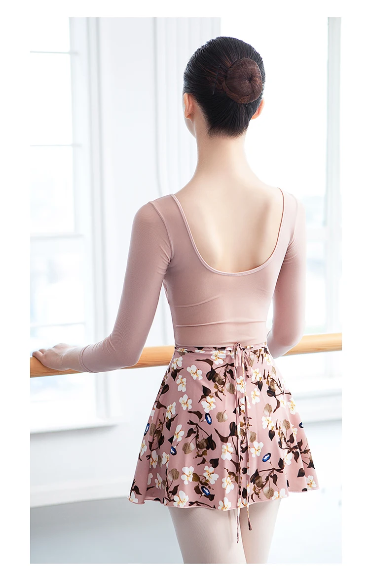 Printed Jasmine Flower Gauzy Dance Dress Adult Women's One-Piece Gymnastic Ballet Skirts Lace Up Bigdance Skirt |