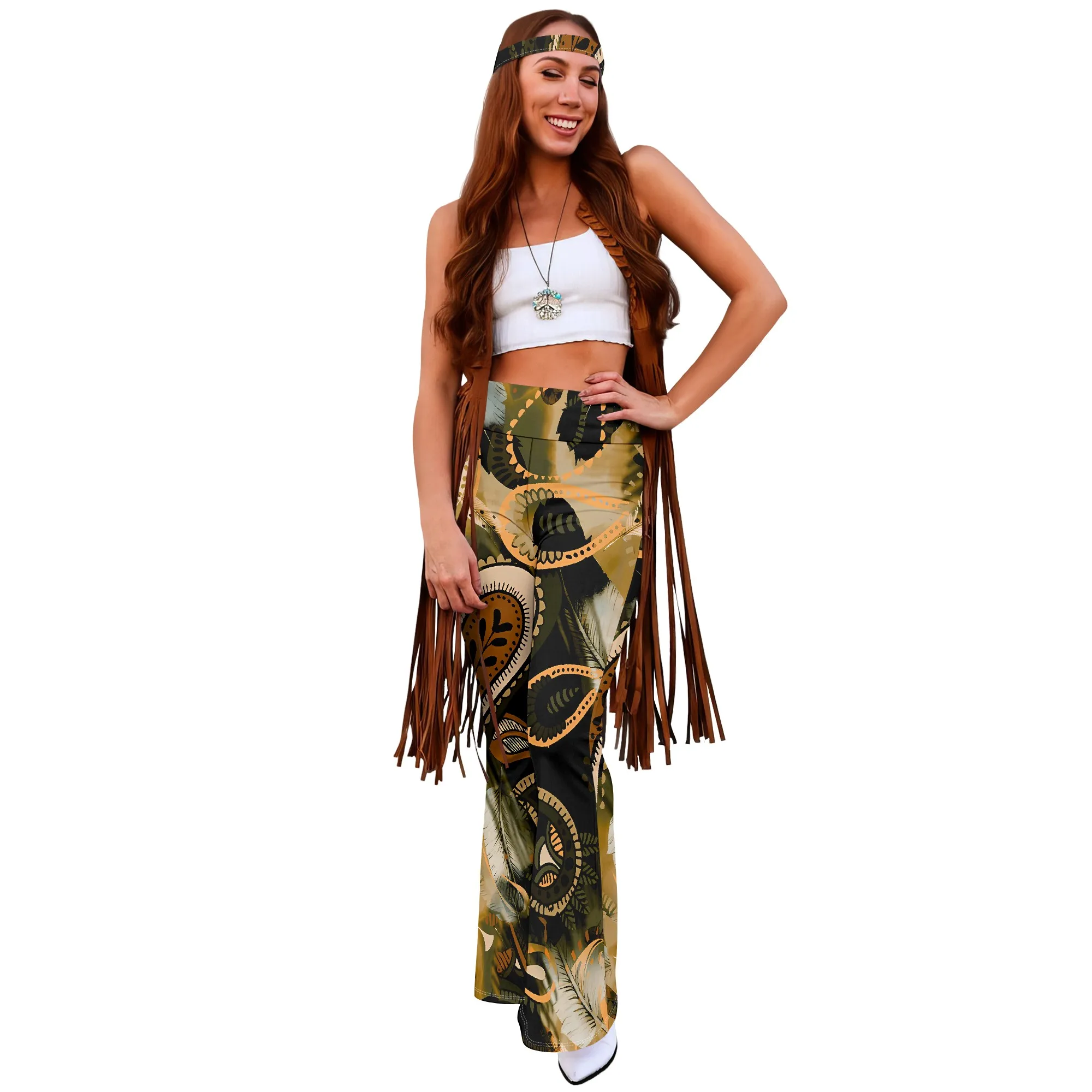 Damen-Freizeithose für Frühling und Herbst (mit Stirnband), 3D-bedruckte weite Hose, lässig, modisch, vielseitig – Detail 8