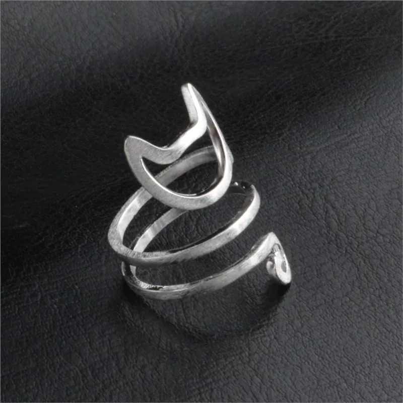 Silver Color Cute Cat Shape Rings for Women Geometric Trendy Couples Handmade Finger Ring Jewelry Party Gift anillos mujer