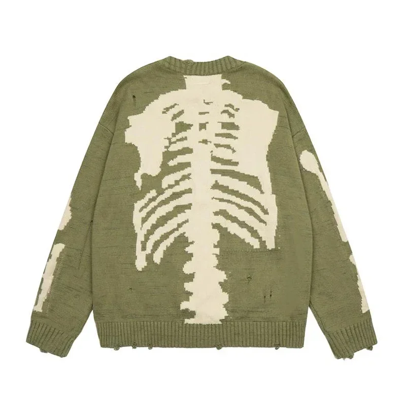 KAPITAL Hirata Hiroshi Back Bone Green Torn Hole Long Sleeved Loose Fitting Sweater for Men and Women's Fashion 4