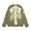 KAPITAL Hirata Hiroshi Back Bone Green Torn Hole Long Sleeved Loose Fitting Sweater for Men and Women's Fashion 4
