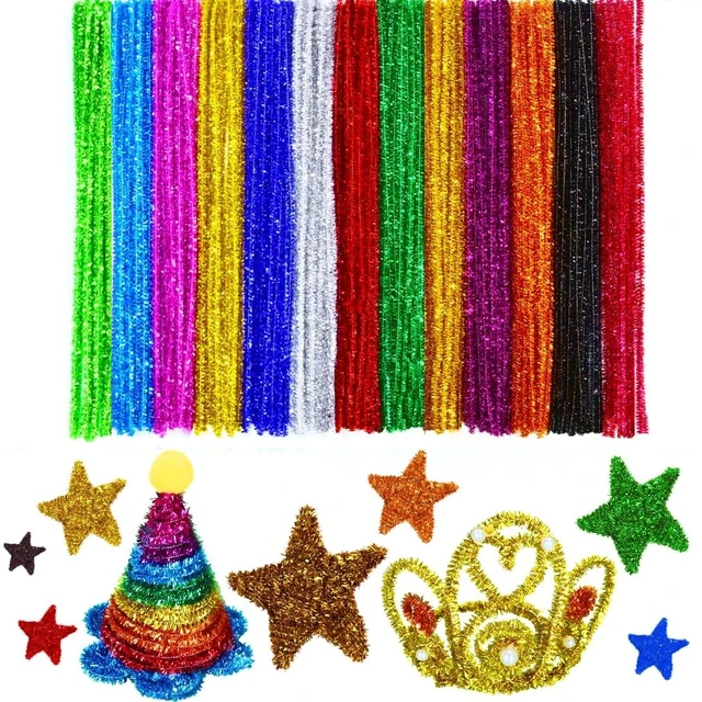 100 Pcs 12-Inch Glitter Tinsel Chenille Stems Pipe Cleaners - Green Arts  and Crafts Supplies