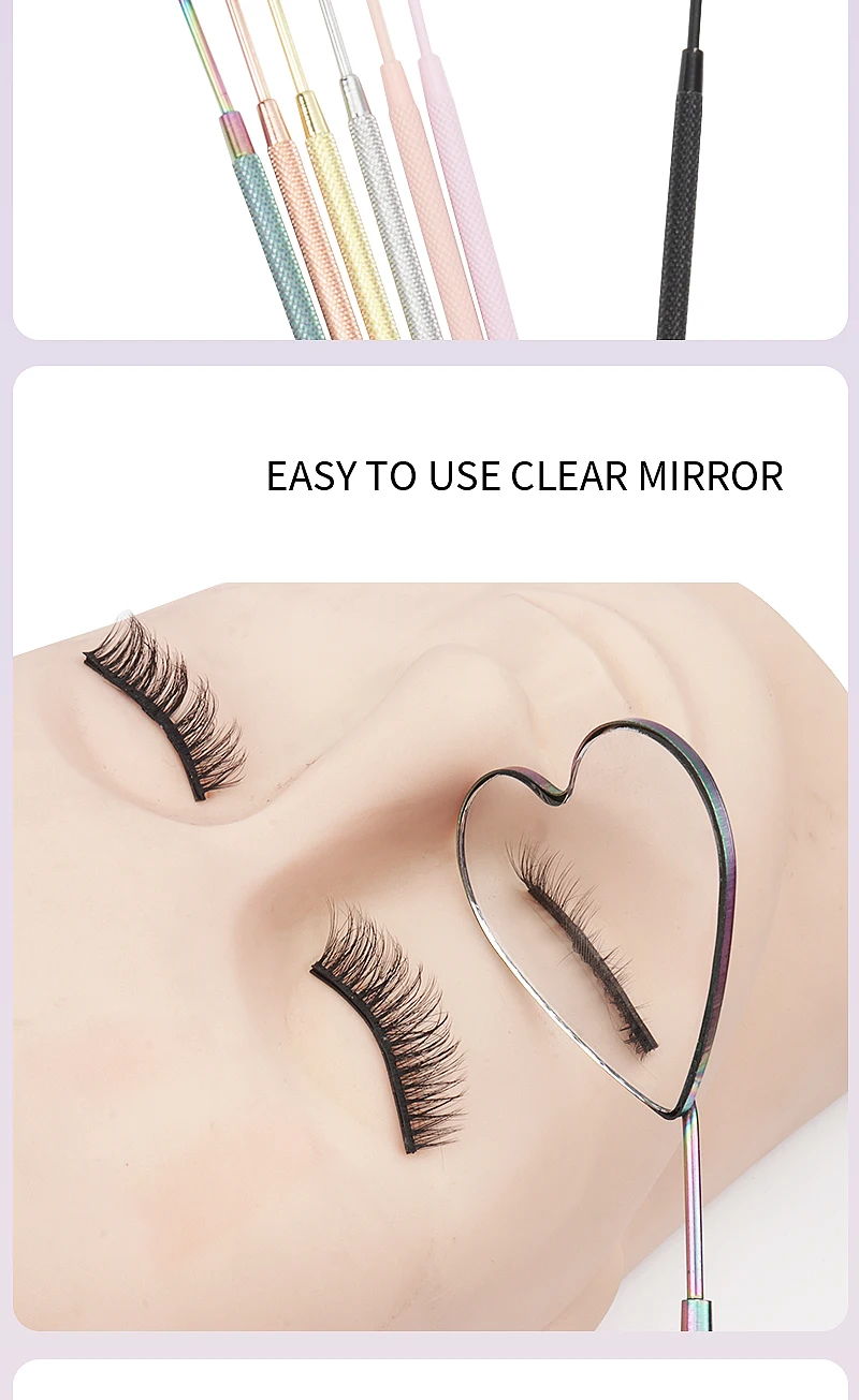 Multi Farben Edelstahl Herz Multifunktions Überprüfung Wimpern Spiegel Wimpern Verlängerung Schönheit Make-Up Tragbare Spiegel Werkzeuge – Detail 6