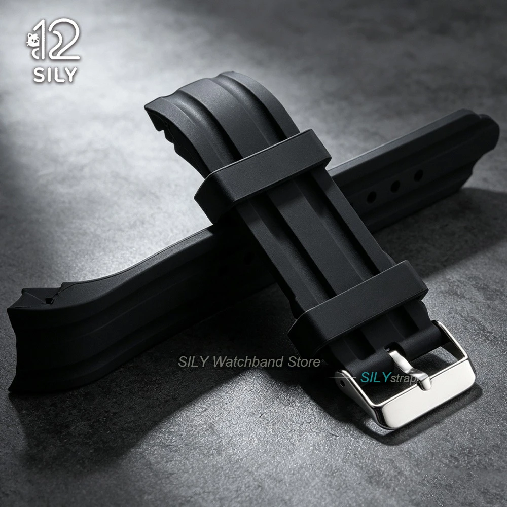 Curved End Silicone Watch Strap - Universal Waterproof Sport Wristband