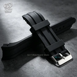Curved End Silicone Watch Strap - Universal Waterproof Sport Wristband - 24mm (Black)
