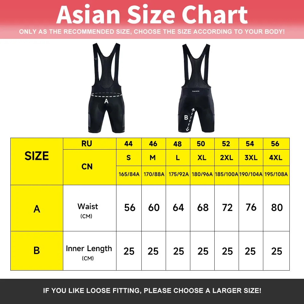 Santic Men's Cycling Bib Shorts MTB Summer Reflective Cycling Shorts Breathable 6 Hours Cycle Cushion With Pockets Quick Drying multi pocket shorts fitness training shorts cycling knee shorts